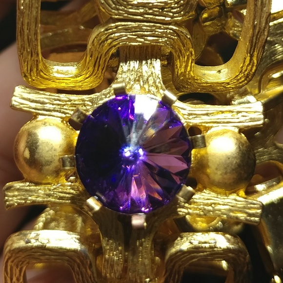8" Art Deco Style Gold Bracelet w Purple stones - Picture 4 of 5